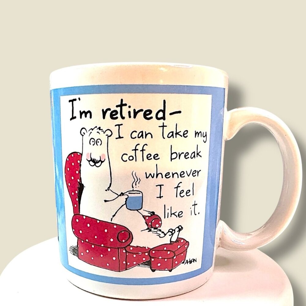 Hallmark Shoebox Greetings Retired Coffee Break Ceramic Mug 13.4 Oz Blue/White H
